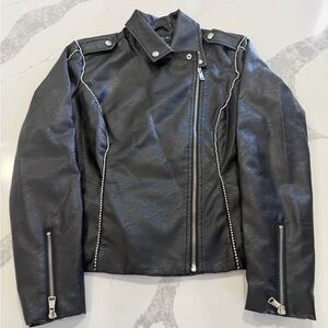 Baccini Black Leather Jacket with Silver Details